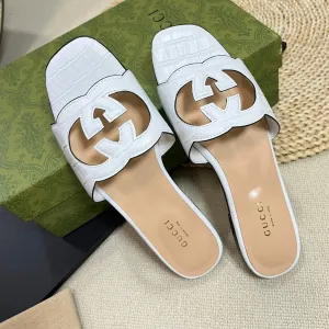 GG Cut Out Slide Sandals White