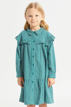 Girls Green Printed Dress