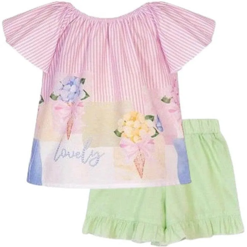 Girls Pink & Green Floral Short Set