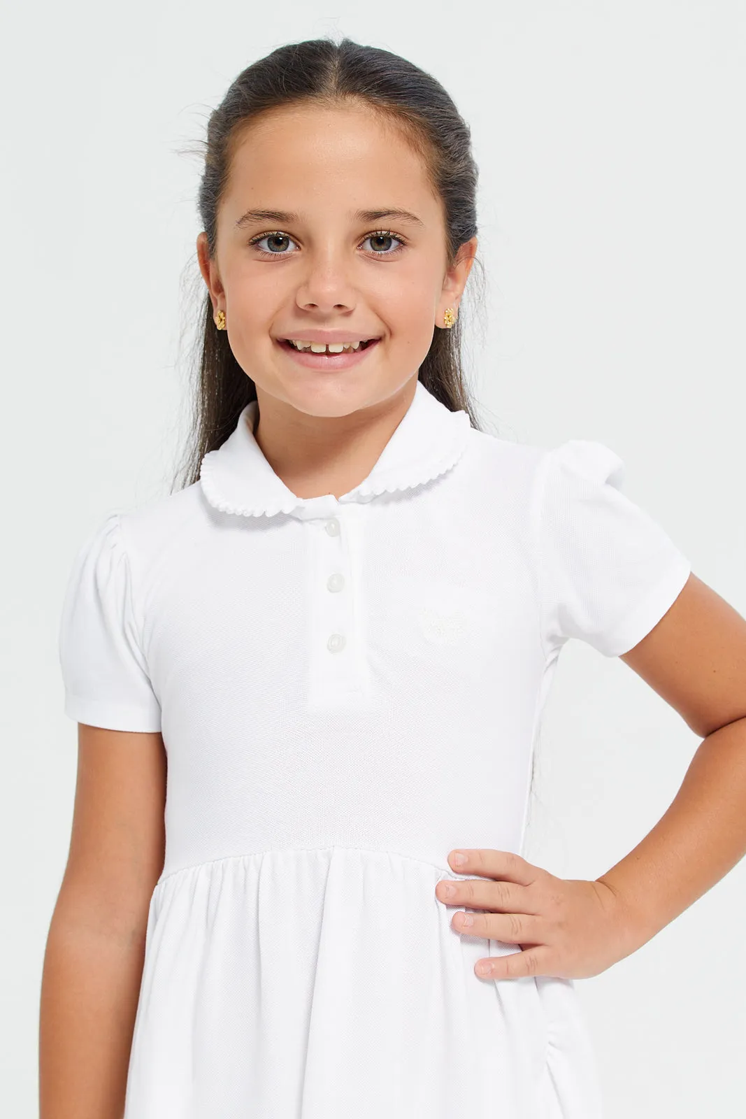 Girls White Pique Polo Dress