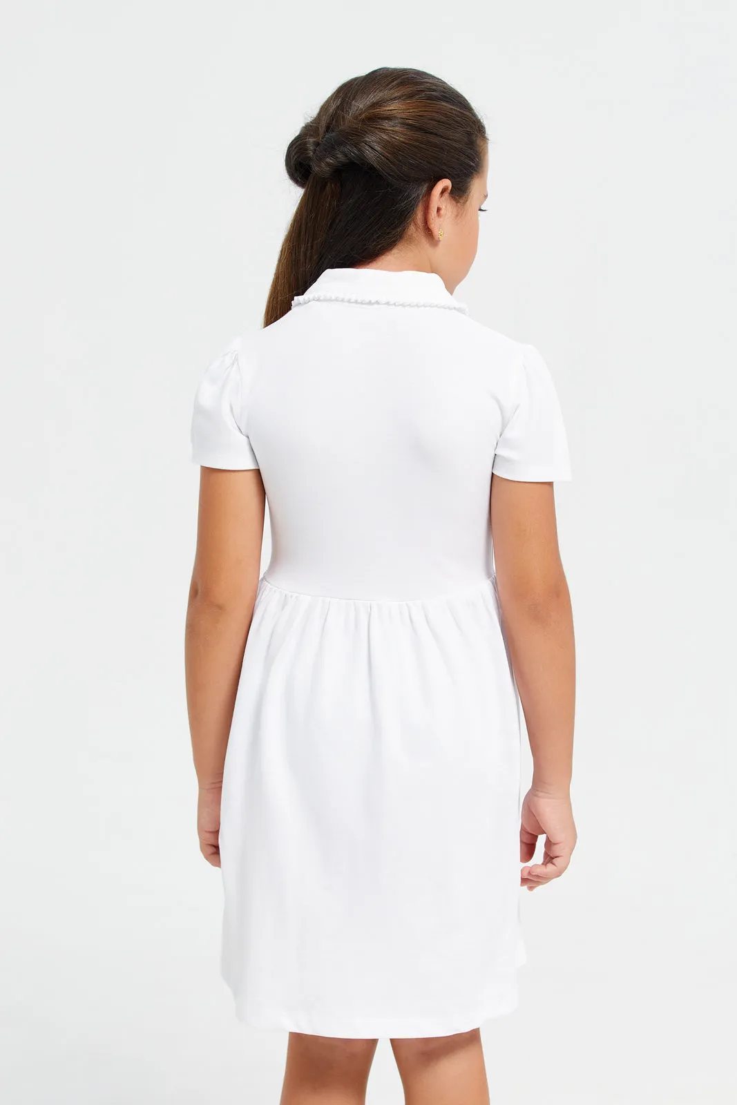 Girls White Pique Polo Dress