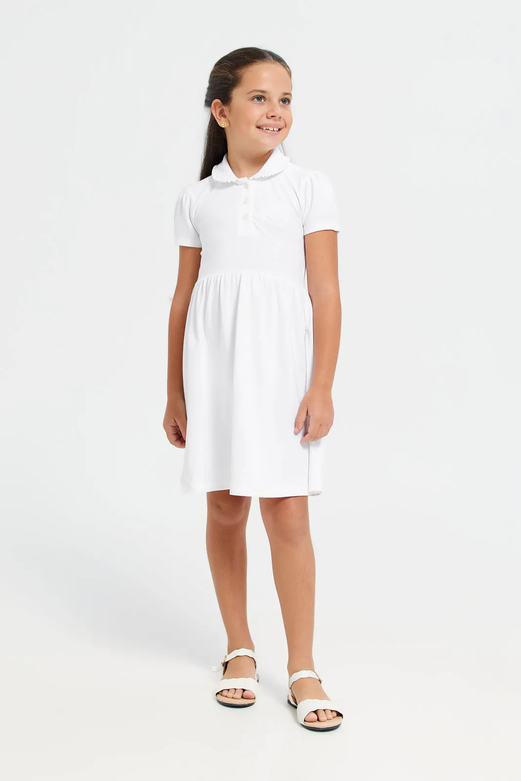 Girls White Pique Polo Dress