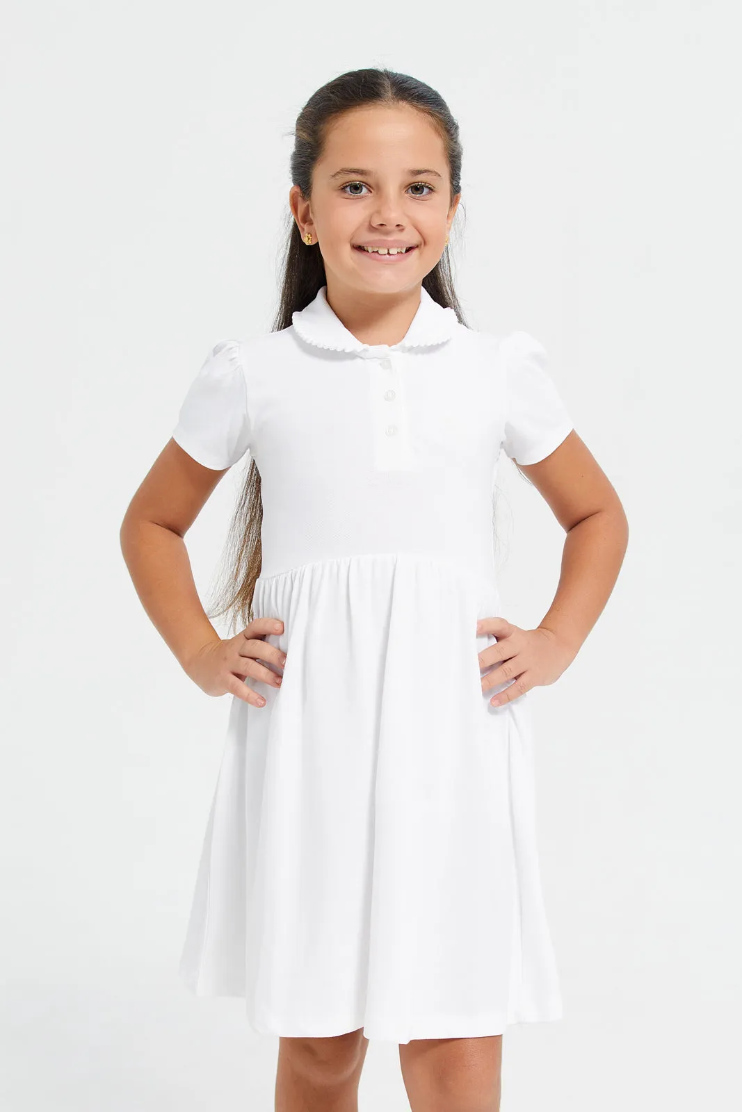 Girls White Pique Polo Dress