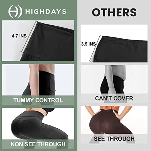 HIGHDAYS 3 Pack Capri Leggings for Women with Pockets - High Waist Workout Running Yoga Pants