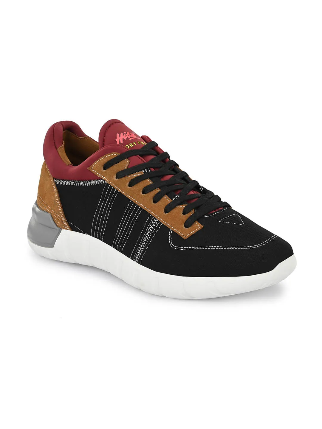 Hitz Men's Black Lace-up Casual Sport Shoes