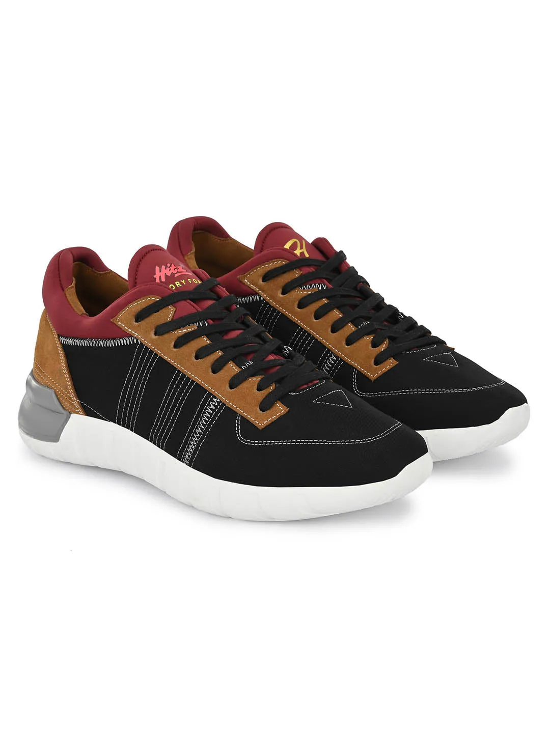 Hitz Men's Black Lace-up Casual Sport Shoes