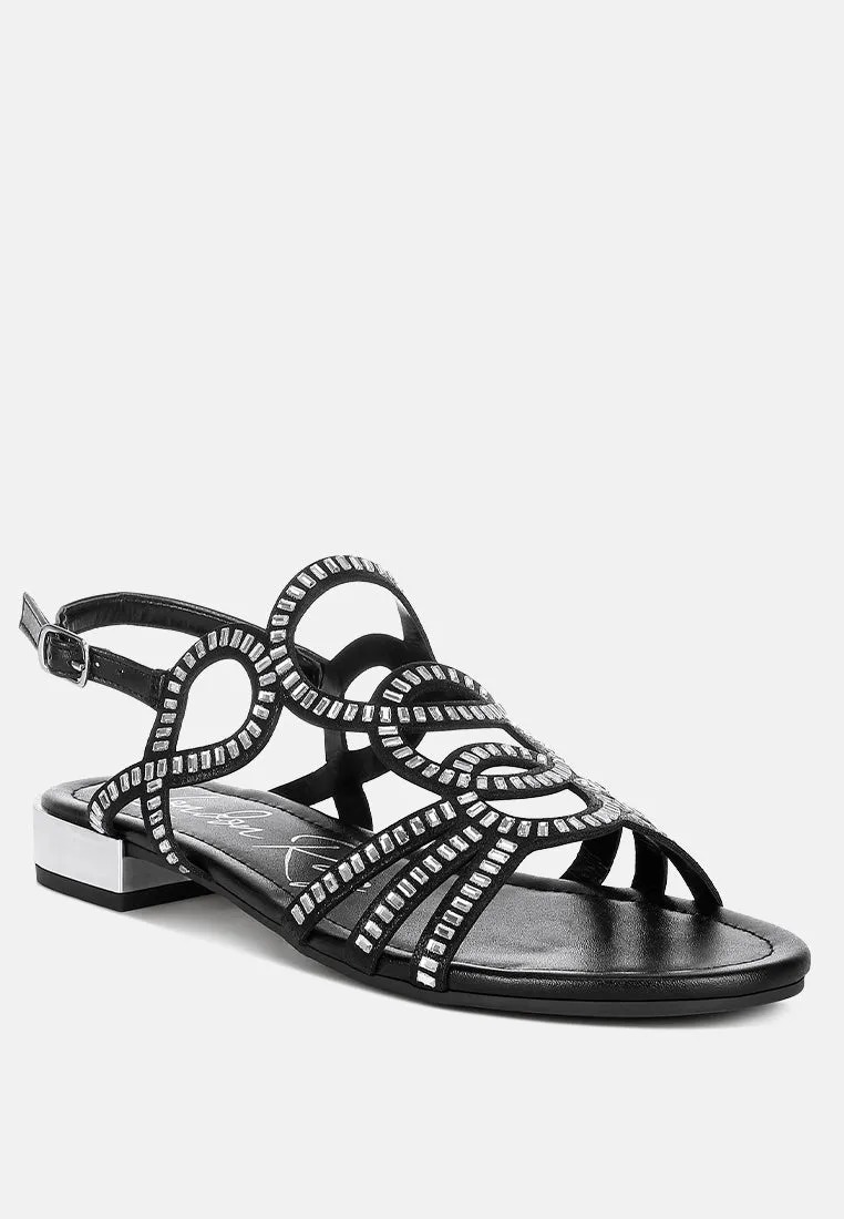 Jisters Cut Out Detail Rhinestone Flat Sandals