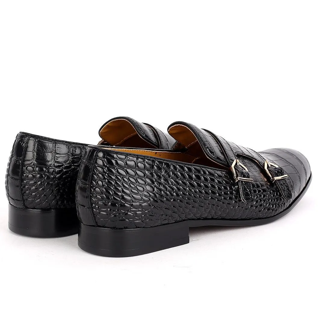 J.M Weston Black Croc Designed Mock Shoe