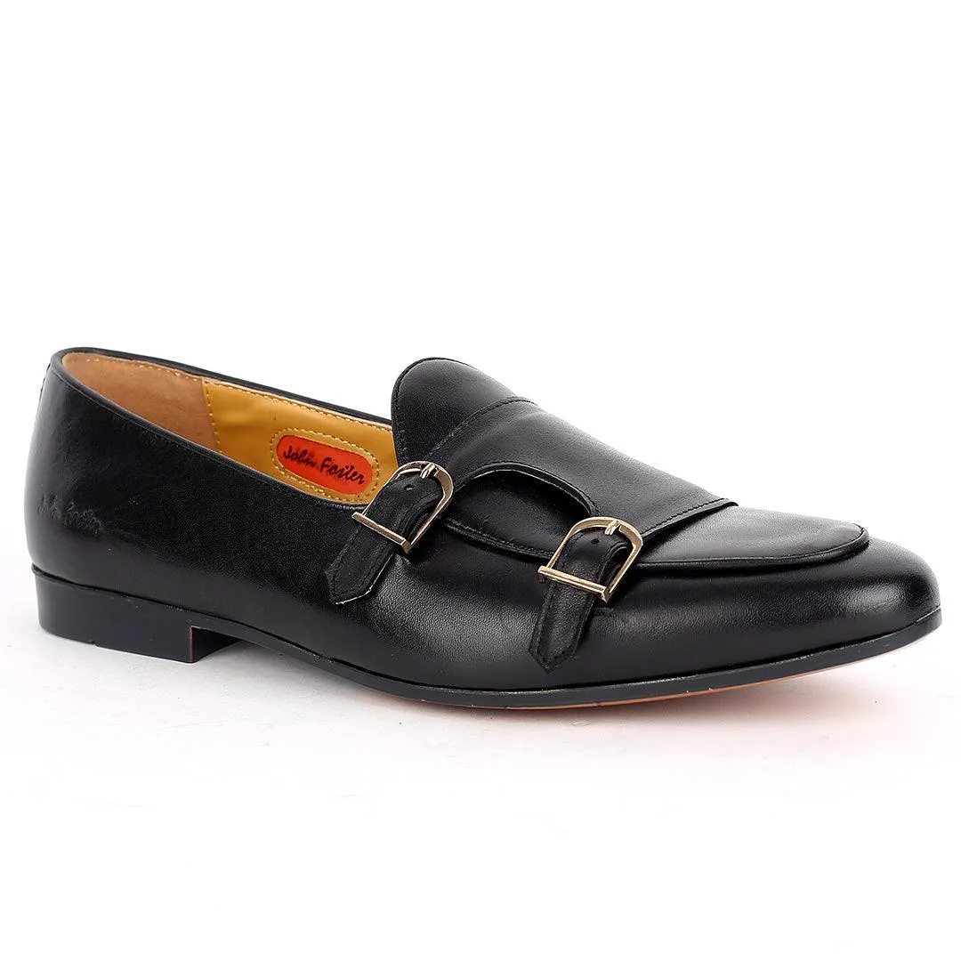 John Foster Black Leather With Monk Strap Side Buckle  Shoe