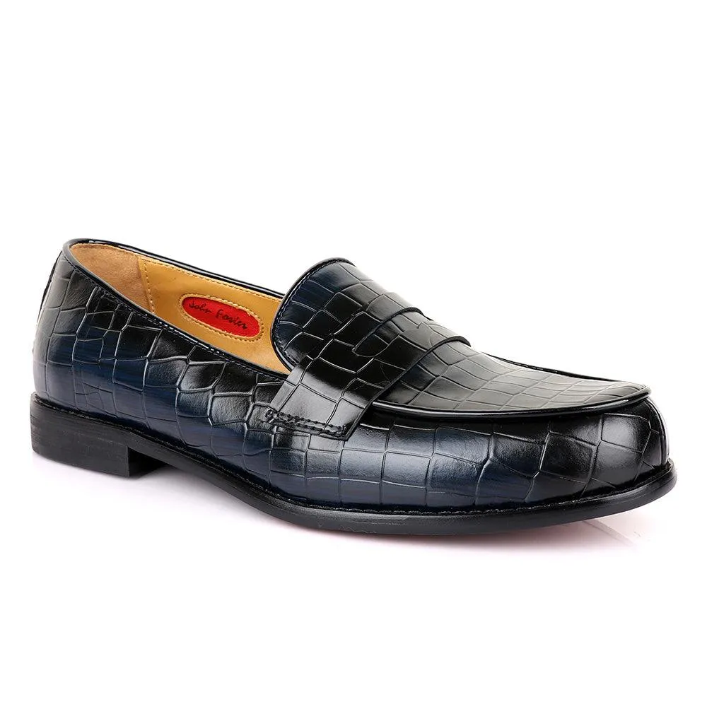 John Foster Croc Blue And Black Leather Shoe