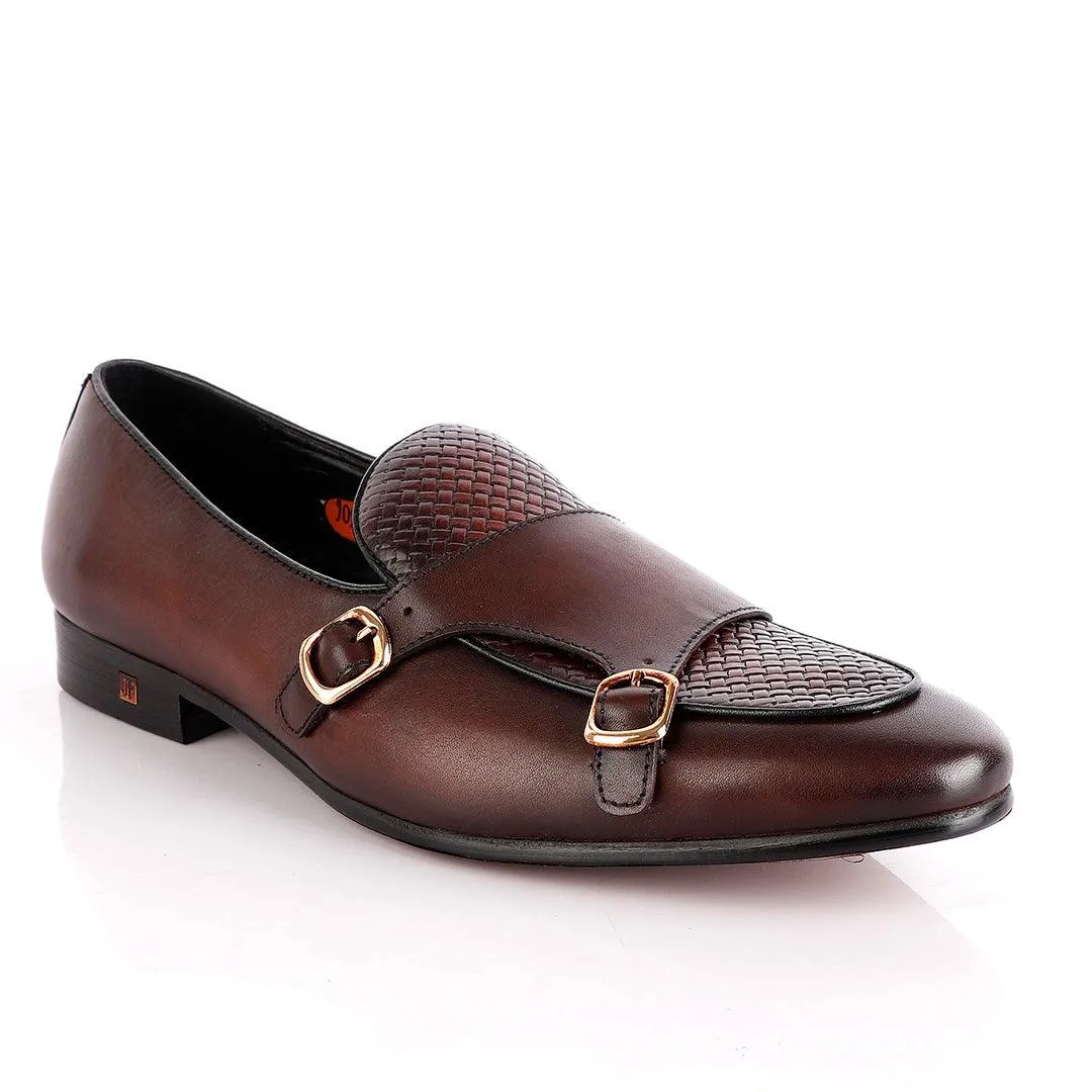 John Foster Double Monk-Strap Coffee Brown Leather Shoe