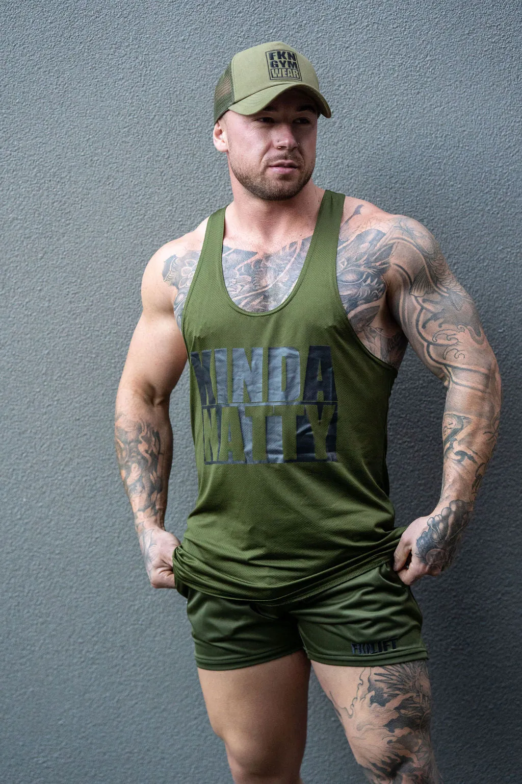 Kinda Natty | Men's Gym Stringer | Khaki