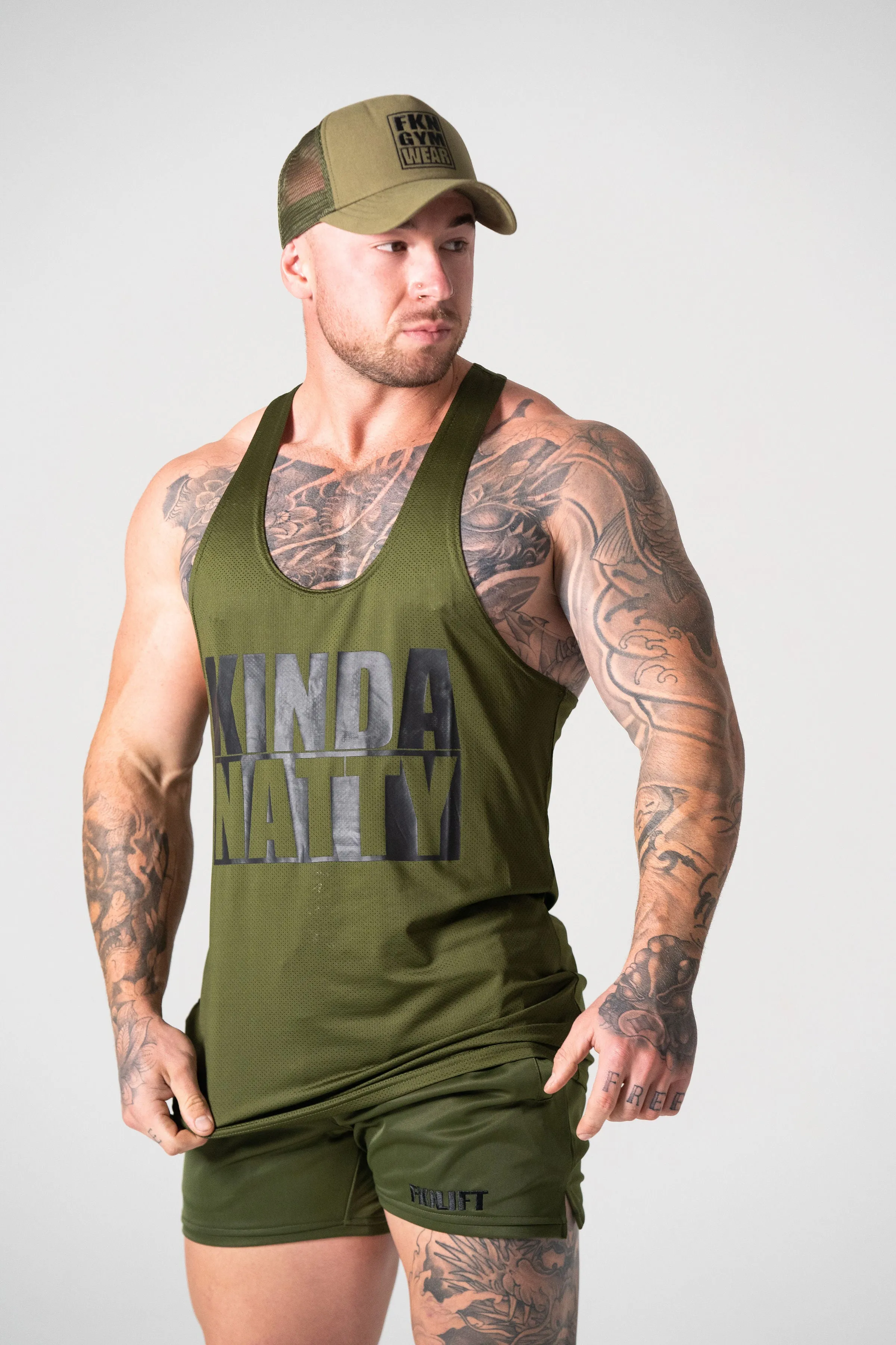 Kinda Natty | Men's Gym Stringer | Khaki