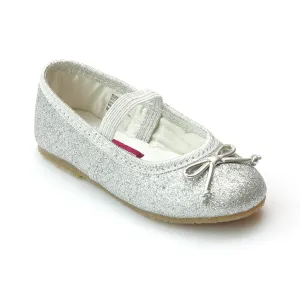 L'Amour Girls Glitter Silver Ballet Flats