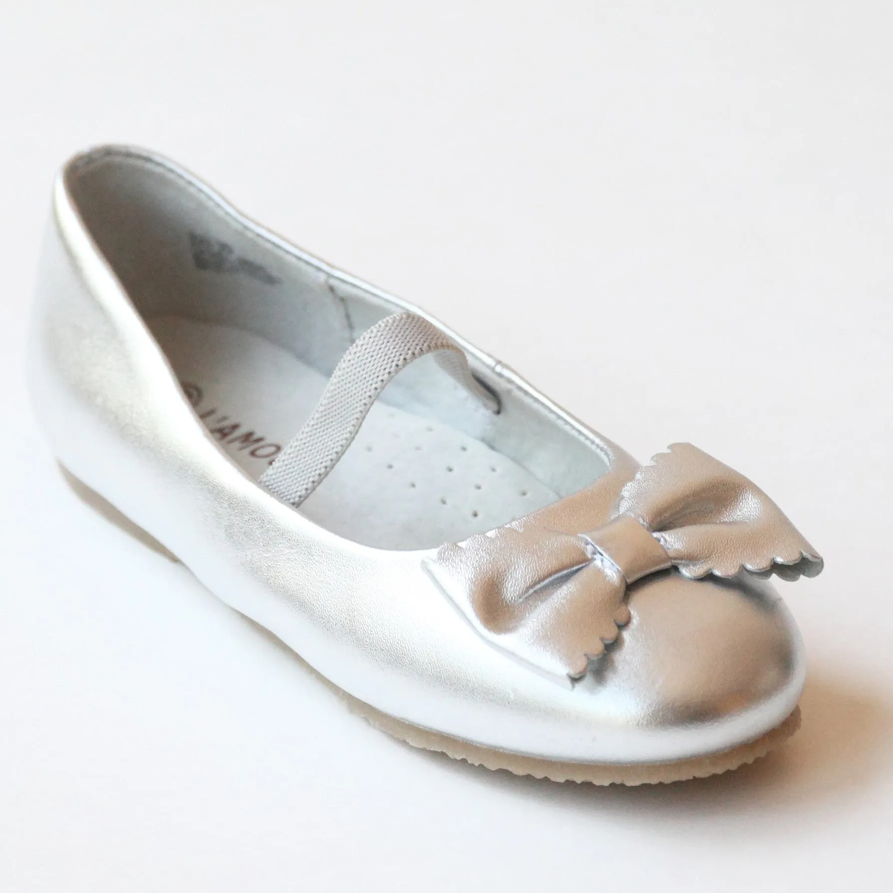 L'Amour Girls J800 Ballet Scalloped Bow Flats