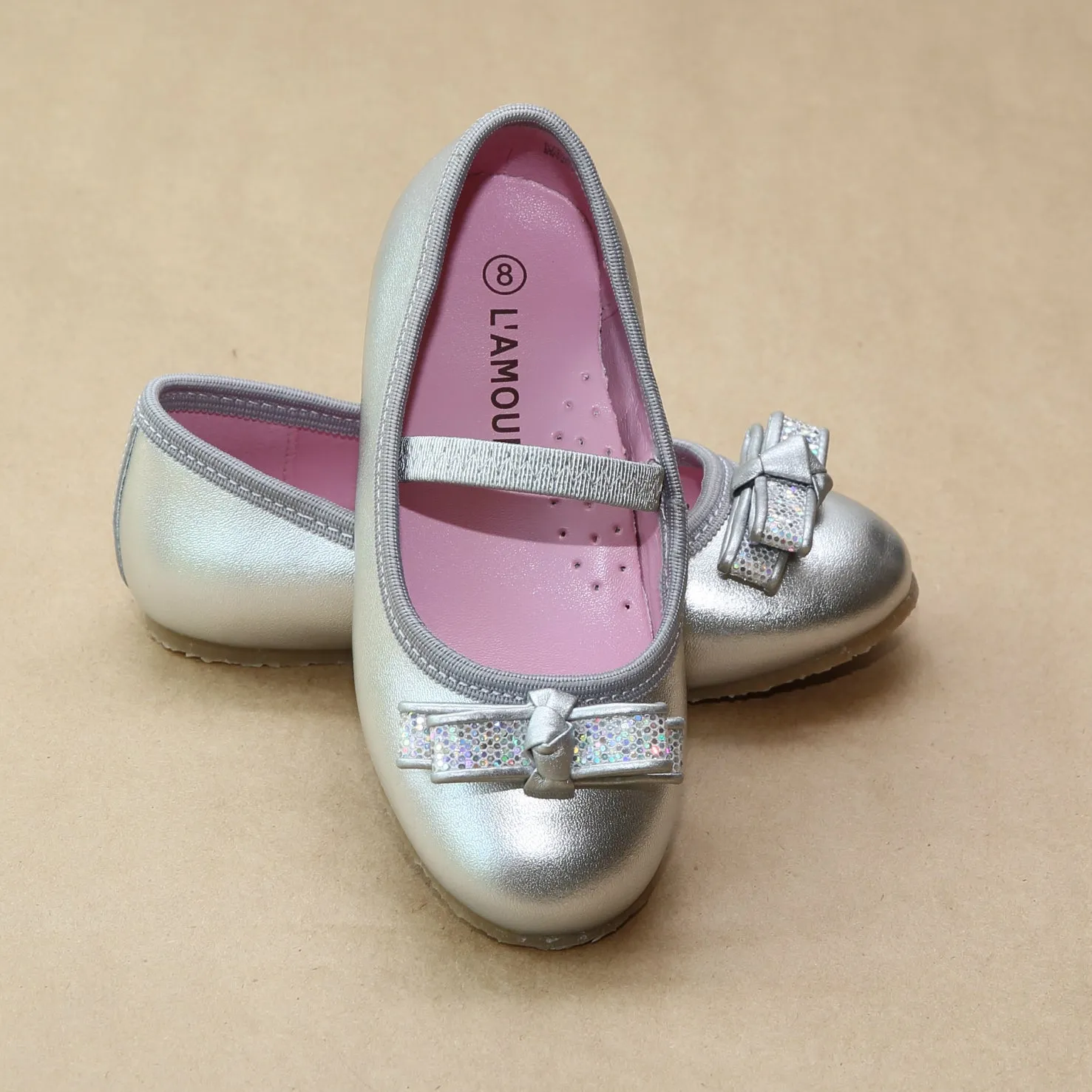 L'Amour Special Occasion Glitter Bow Leather Ballet Flat