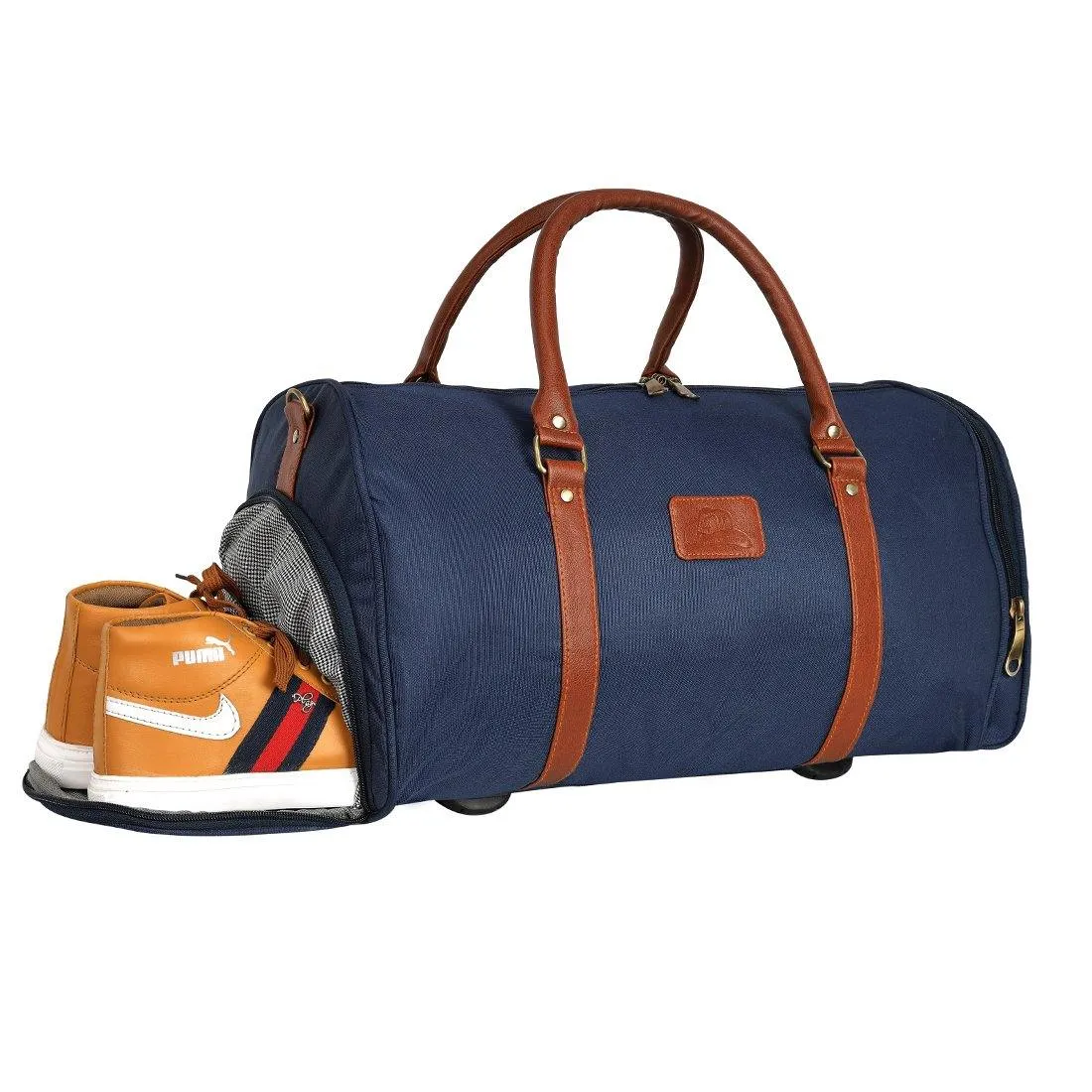 Leather World Blue Nylon Sports Gym Duffle Bag with Shoe Compartment