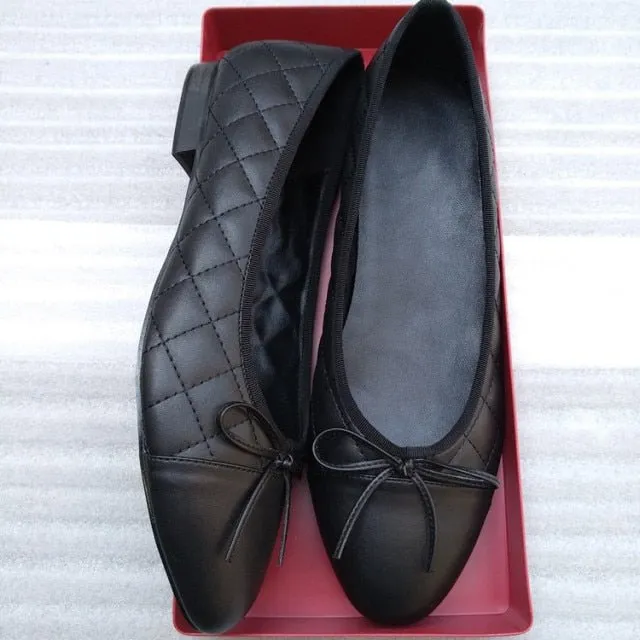 LOVELINESTIMES Leather or Tweed Cloth Ballet Flat Shoes