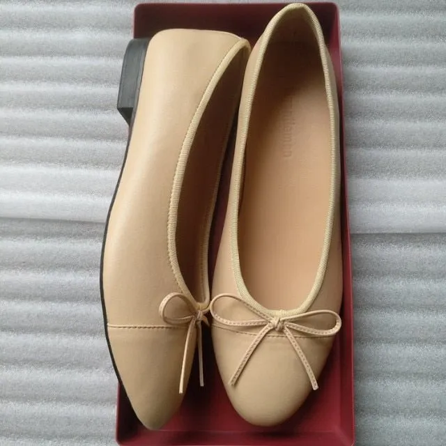 LOVELINESTIMES Leather or Tweed Cloth Ballet Flat Shoes