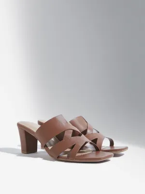 LUNA BLU Tan Multi-Strap Block-Heel Sandals