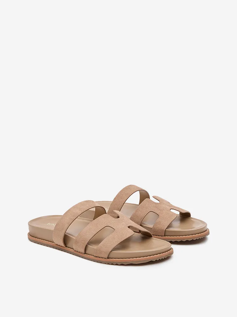 LUNA BLU Taupe Cut-Out Design Comfort Sandals