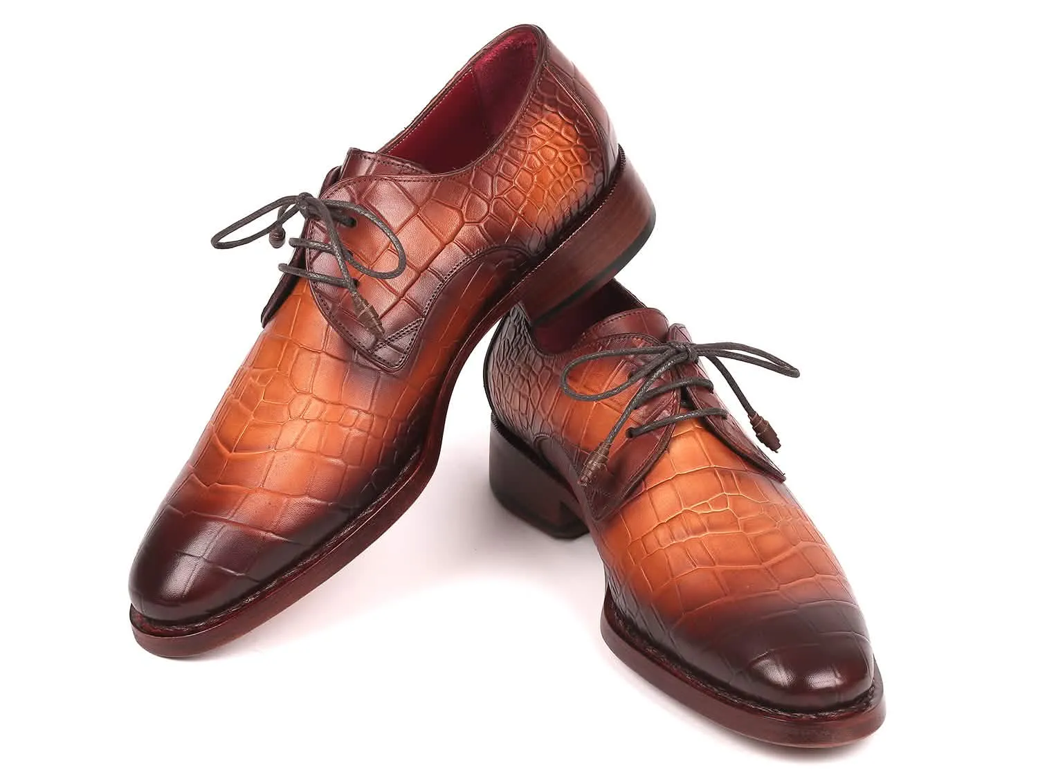 Luxury Brown Crocodile-Embossed Calfskin Goodyear Welt Derby Shoes