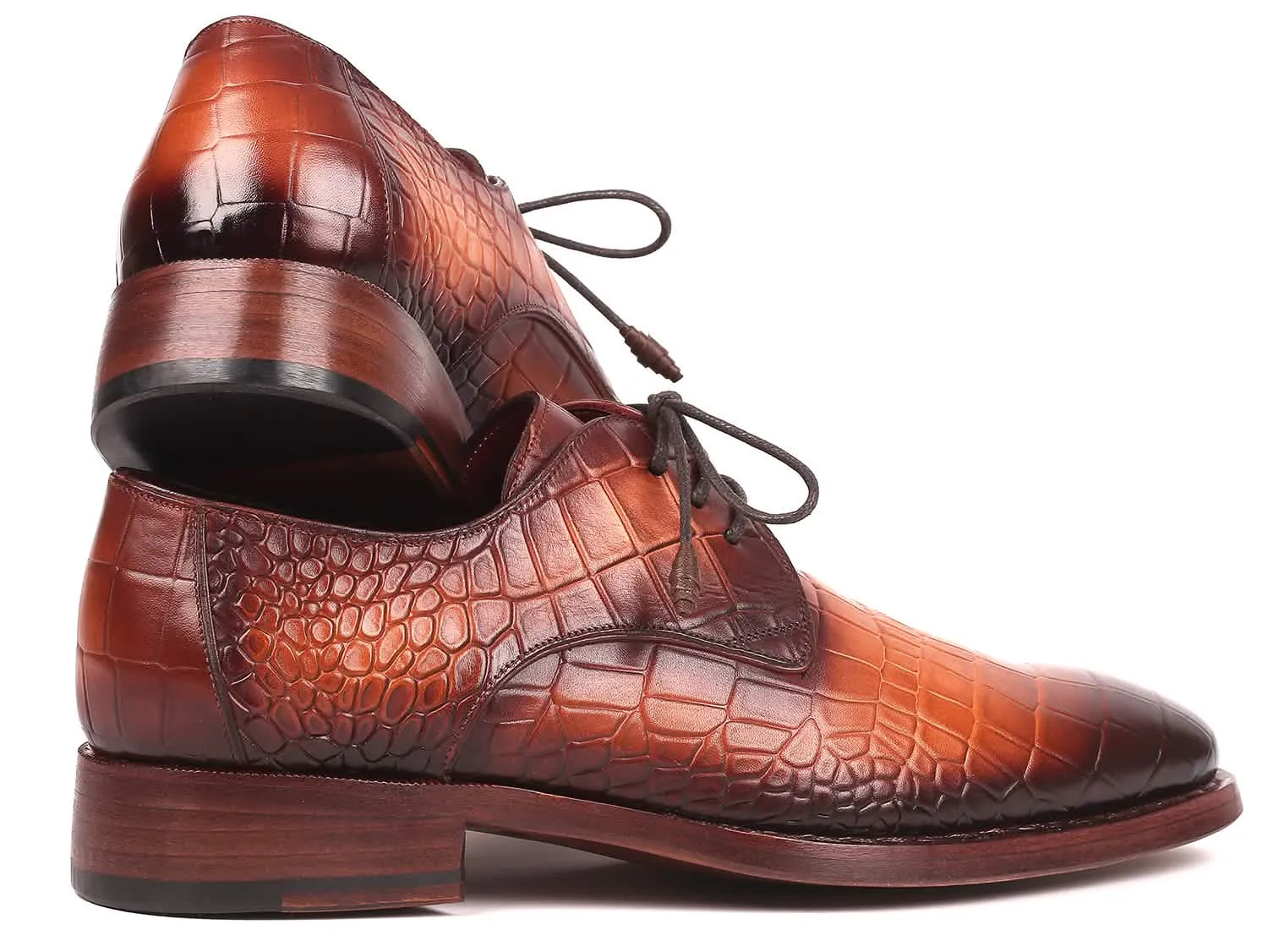 Luxury Brown Crocodile-Embossed Calfskin Goodyear Welt Derby Shoes