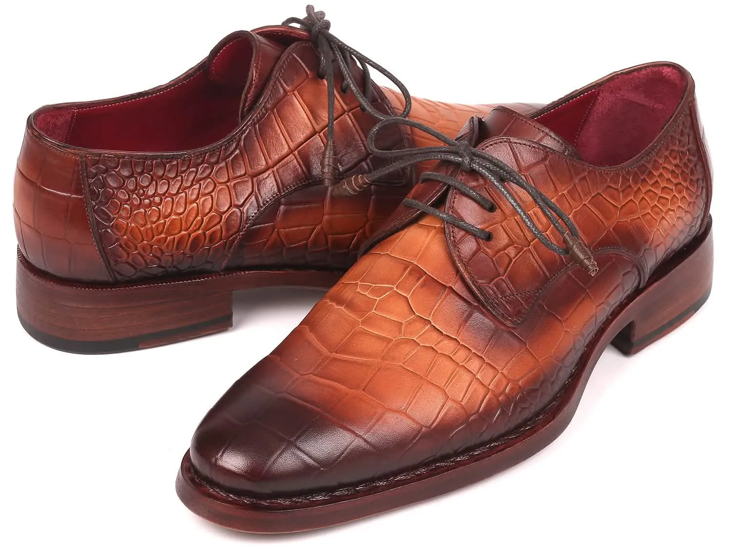 Luxury Brown Crocodile-Embossed Calfskin Goodyear Welt Derby Shoes