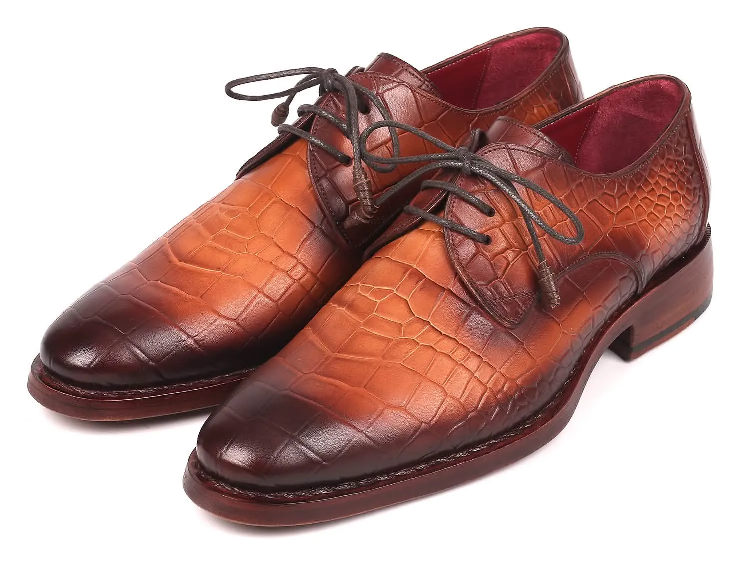 Luxury Brown Crocodile-Embossed Calfskin Goodyear Welt Derby Shoes