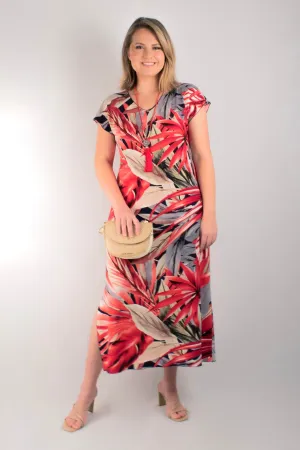 Magnolia Print Short Sleeve Jersey Maxi Dress