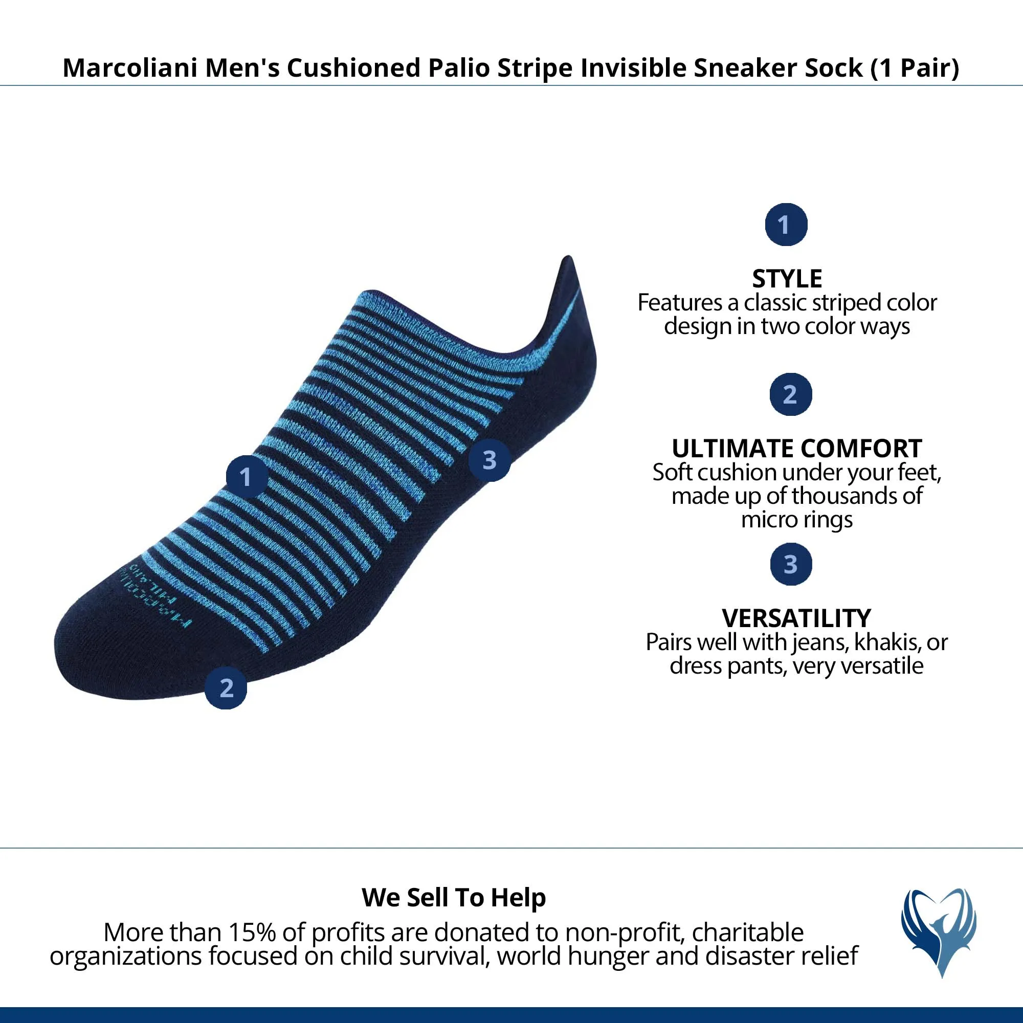 Marcoliani Men's Cushioned Palio Stripe Invisible Sneaker Sock (1 Pair)