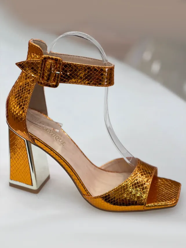 Melina Orange Shimmer Heel Sandals