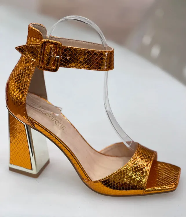 Melina Orange Shimmer Heel Sandals