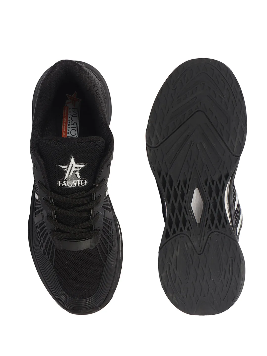 Men Black Breathable Sport Shoes|KPU Upper and Anti-Skid Bounce Back Phylon Sole|Athleisure Running Shoes|Lace Up Walking Shoes|Gym Shoes