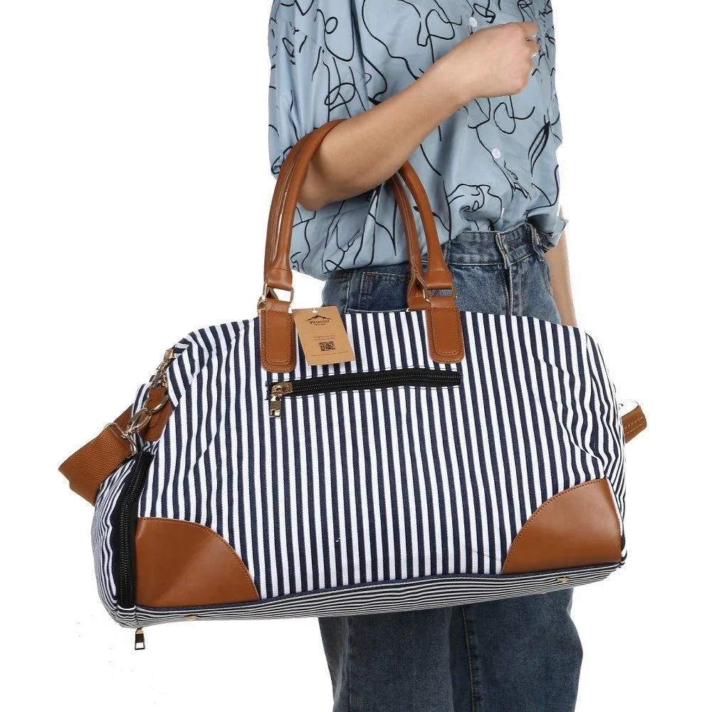 Mens Canvas Weekend Bag Striped with Shoe Pocket