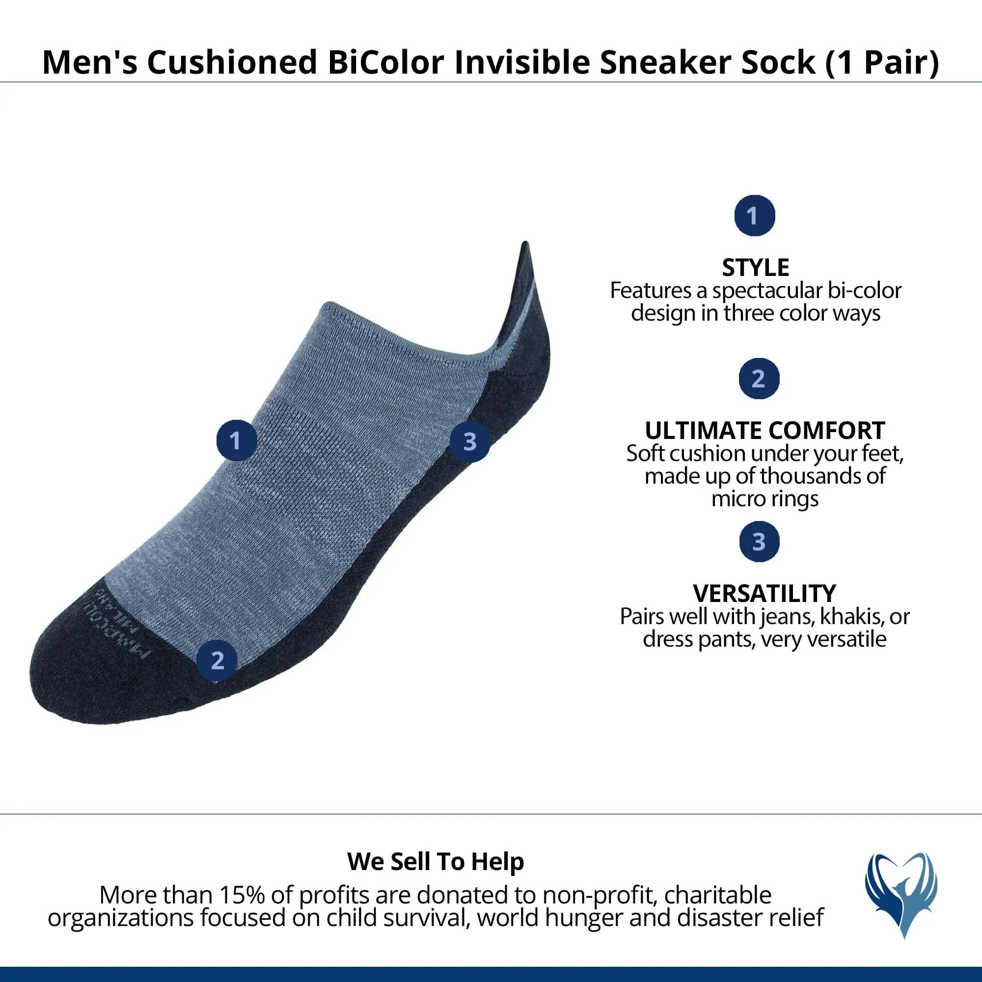 Men's Cushioned BiColor Invisible Sneaker Sock (1 Pair)