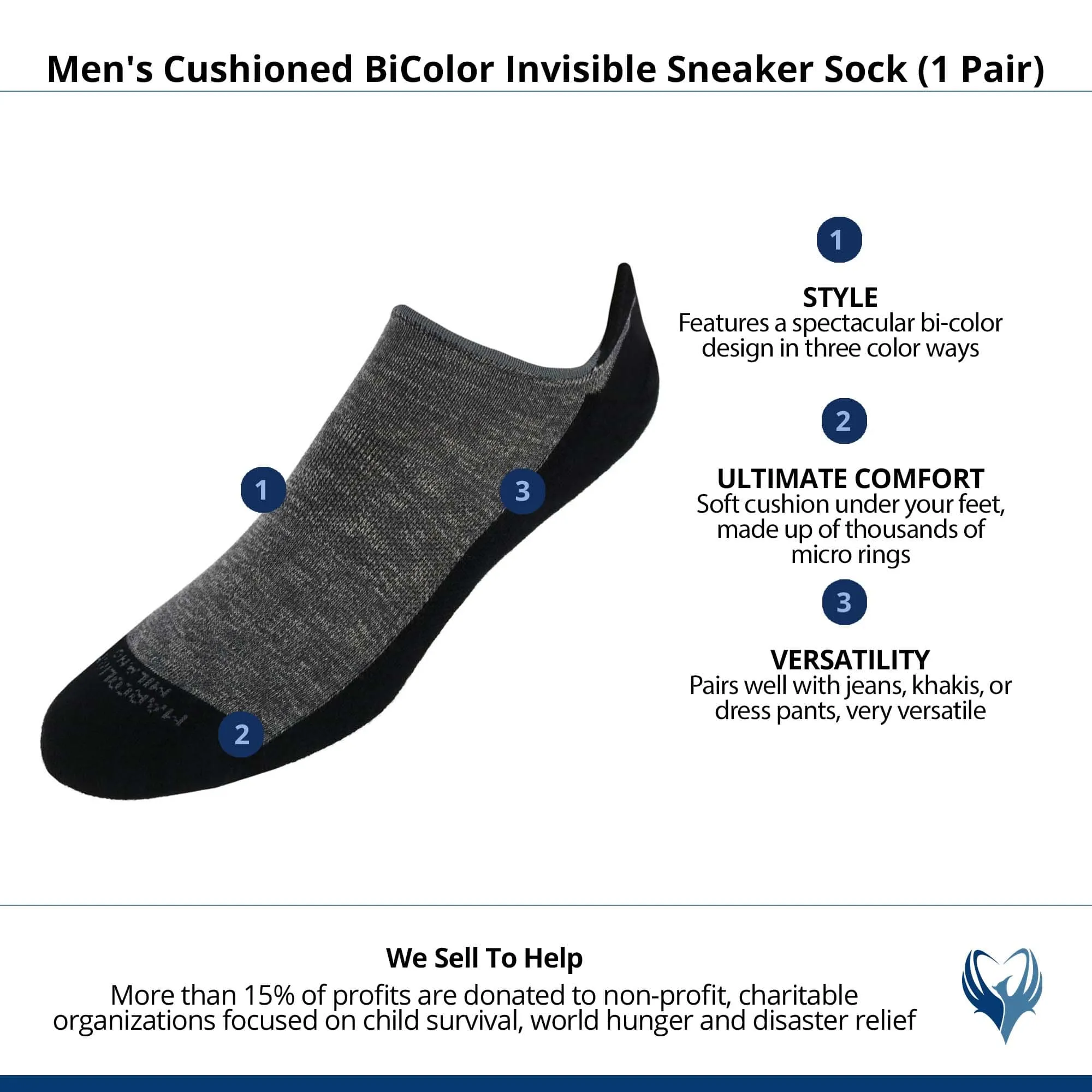 Men's Cushioned BiColor Invisible Sneaker Sock (1 Pair)