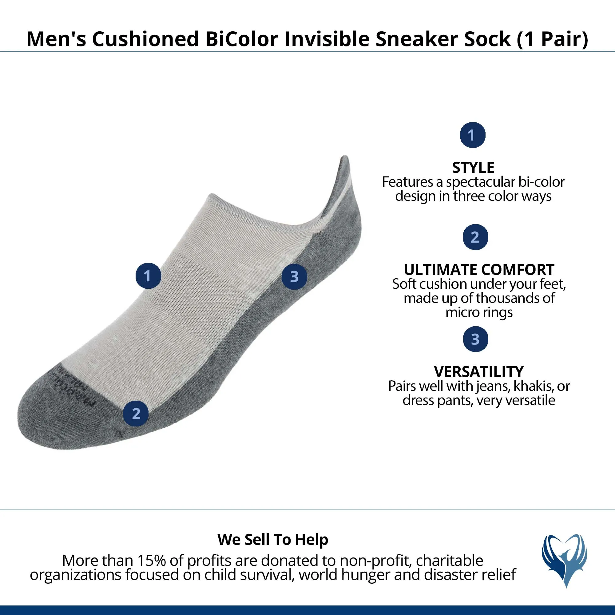 Men's Cushioned BiColor Invisible Sneaker Sock (1 Pair)