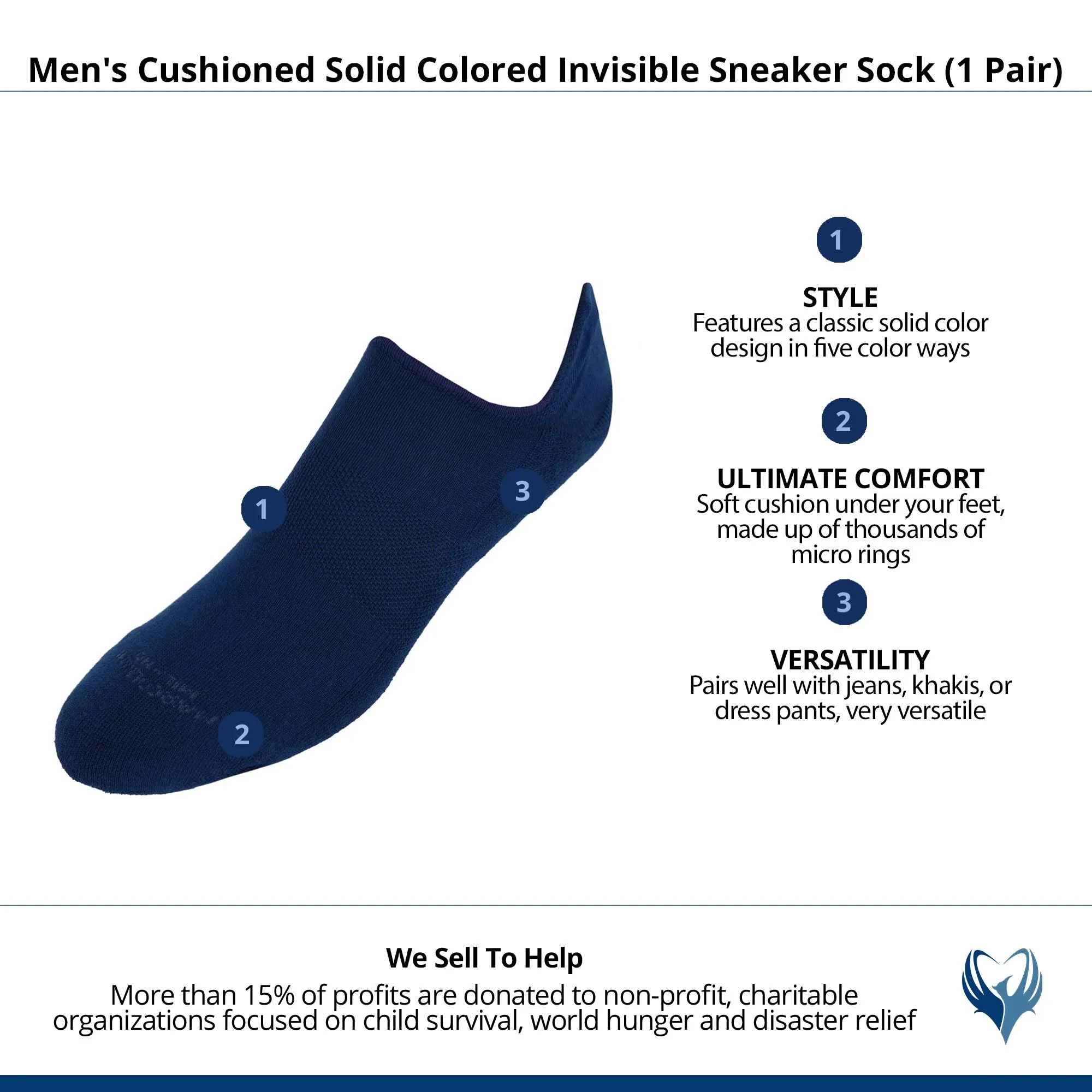 Men's Cushioned Solid Colored Invisible Sneaker Sock (1 Pair)