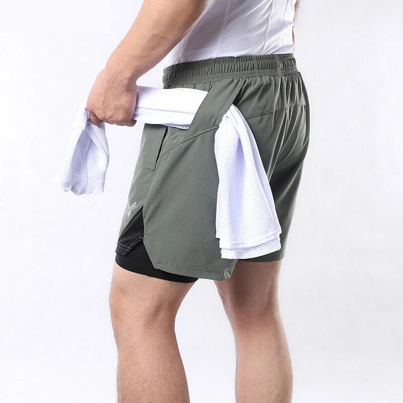 Men's Running Shorts 2 in 1 with Multi-Pocket Fitness Training Exercise Jogging Workout Gym Sports Short Pants