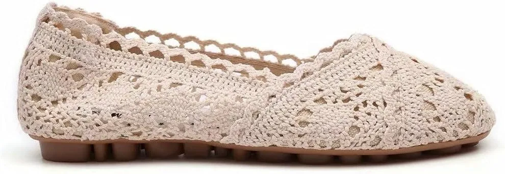 Mingfiedi Women's Stunner Cut Out Breathable Lace Ballet Flats