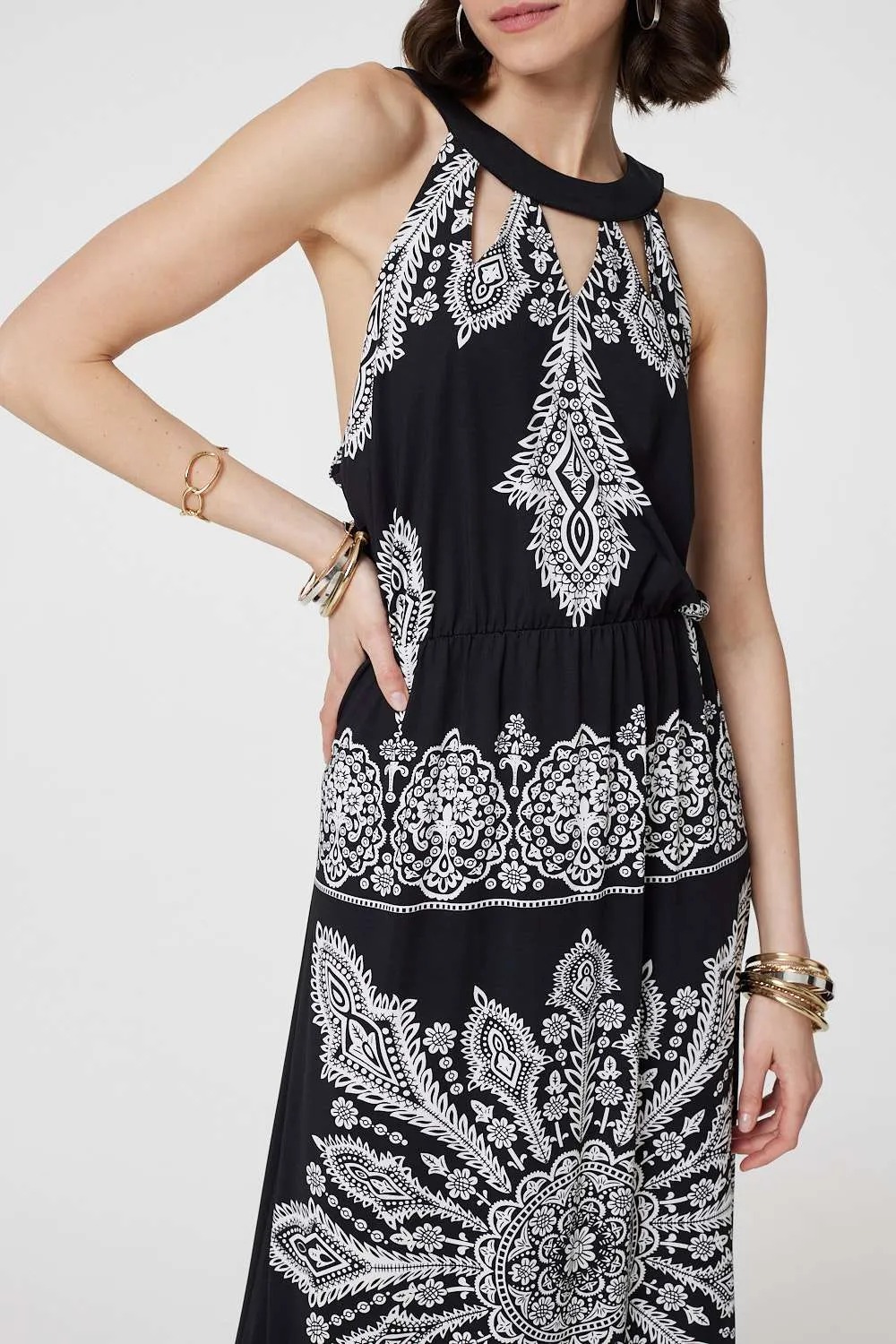 Mosaic Print Halter Neck Long Dress