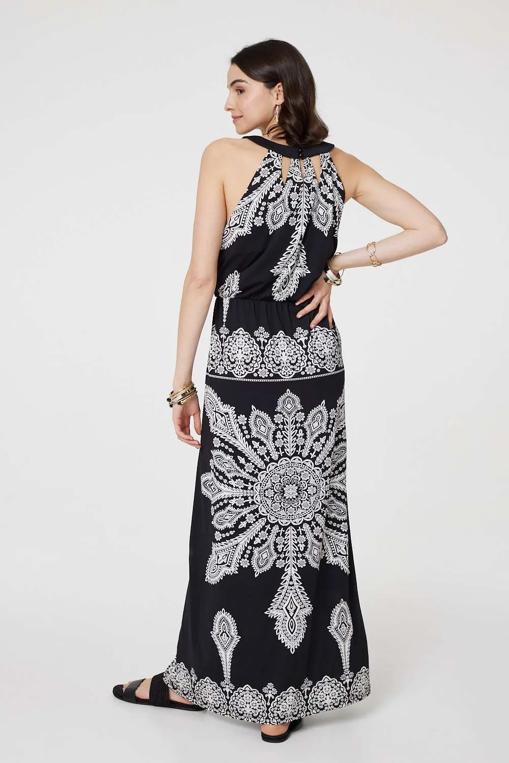 Mosaic Print Halter Neck Long Dress