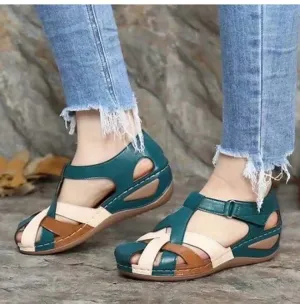 OCW Sandals For Women Retro Round Toe Roman Cut-Out Fashion