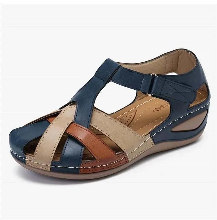 OCW Sandals For Women Retro Round Toe Roman Cut-Out Fashion