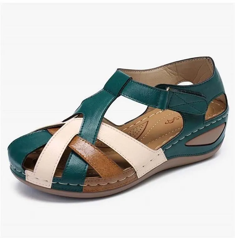 OCW Sandals For Women Retro Round Toe Roman Cut-Out Fashion