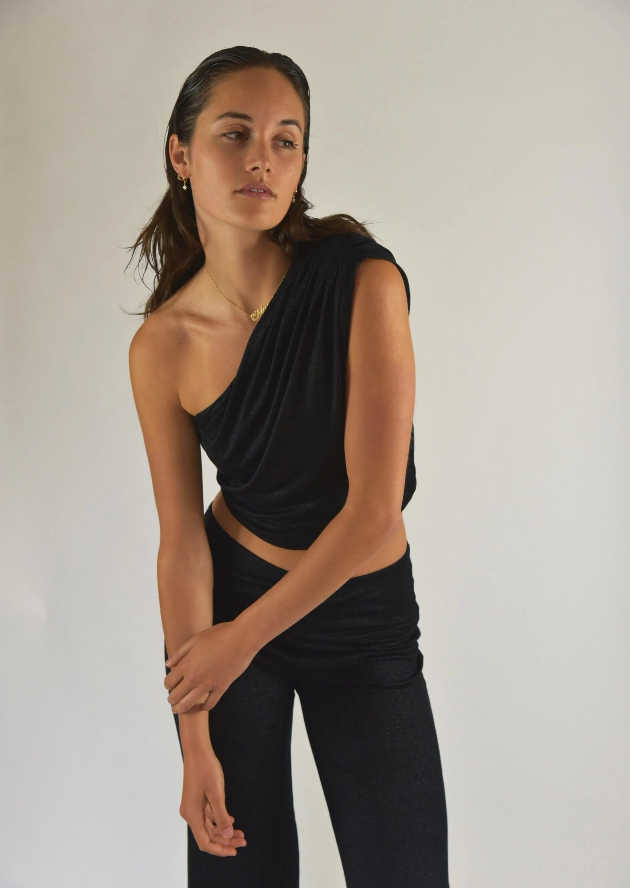 One Shoulder Draped Tank Top