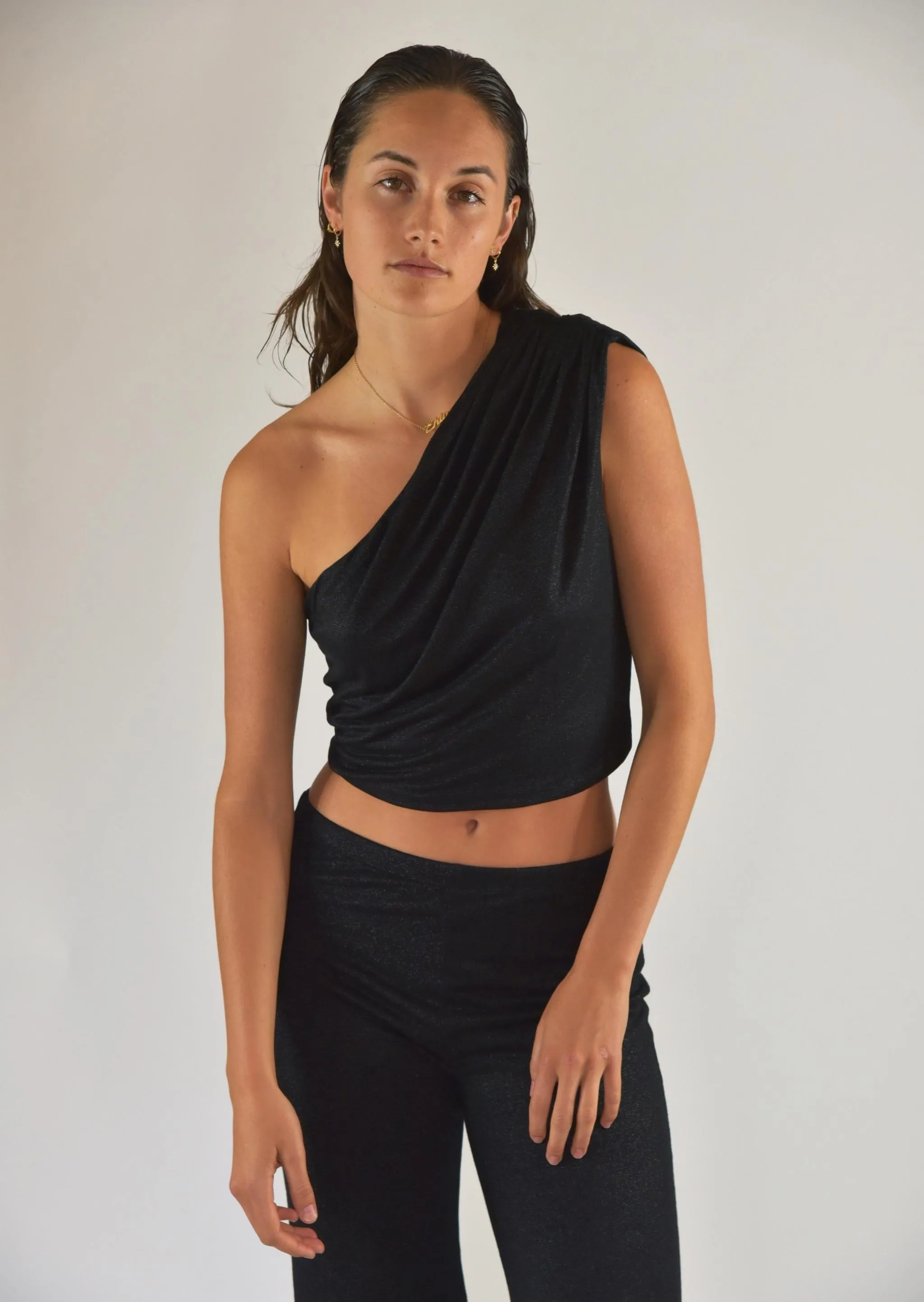 One Shoulder Draped Tank Top