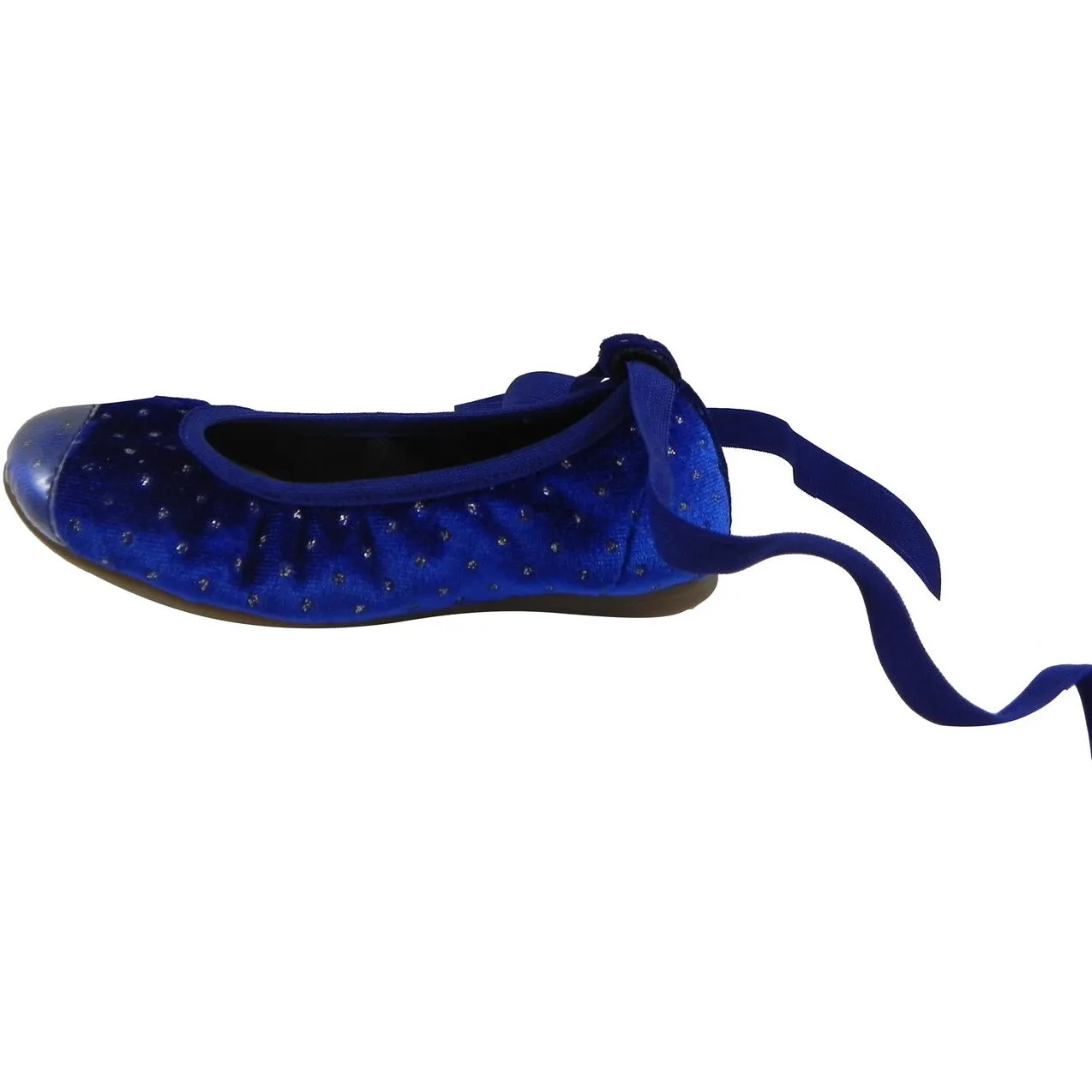 Papanatas by Eli Velvet Sparkle Cap Toe Elastic Lace Up Ankle Ballet Flats Royal Blue