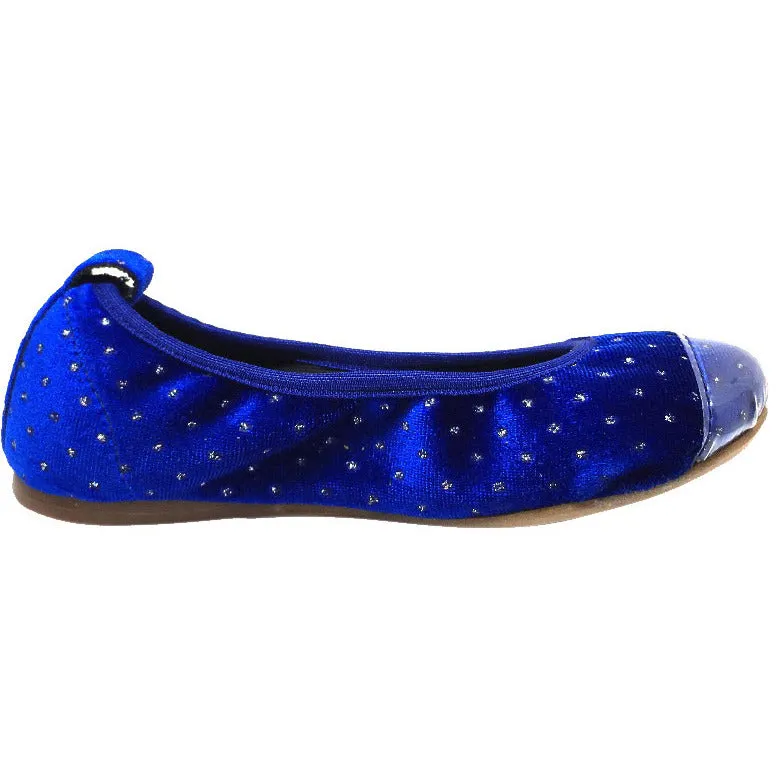 Papanatas by Eli Velvet Sparkle Cap Toe Elastic Lace Up Ankle Ballet Flats Royal Blue